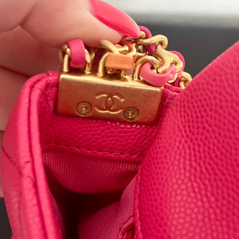 Authentic Chanel Rose Pink Shiny Caviar Leather Crossbody Flap Bag 2024