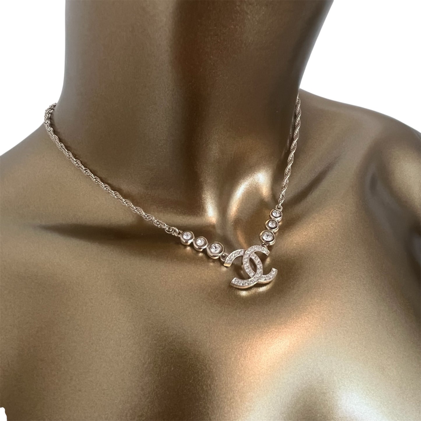 Authentic Chanel CC Logo Strass Crystal Necklace 25S
