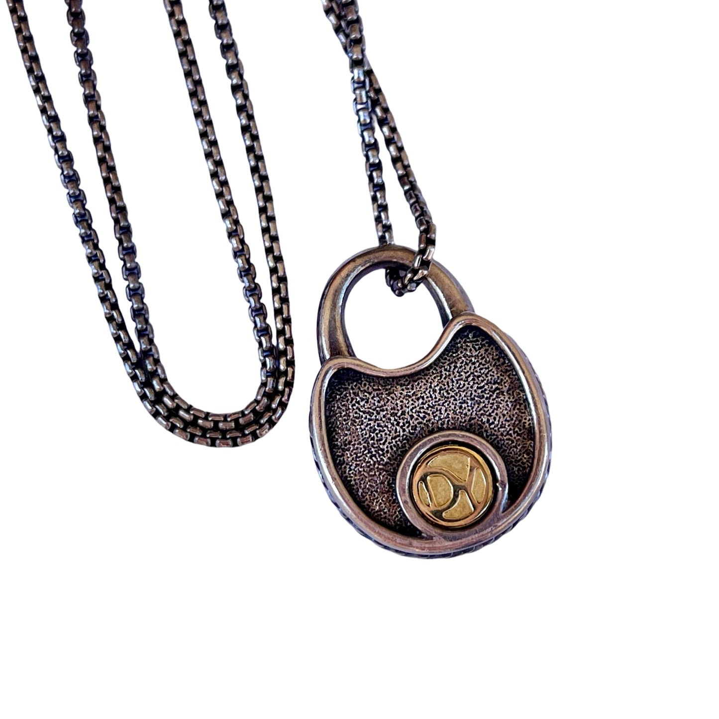 David Yurman 18k Gold and Sterling Silver Padlock Lock Necklace