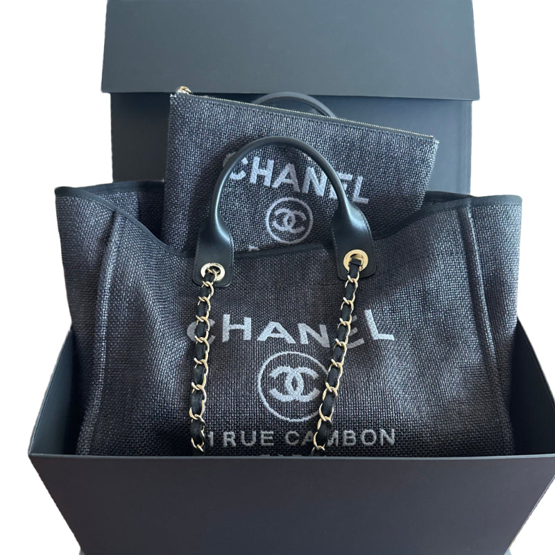 Authentic Chanel Navy Large Deauville Shopping Tote