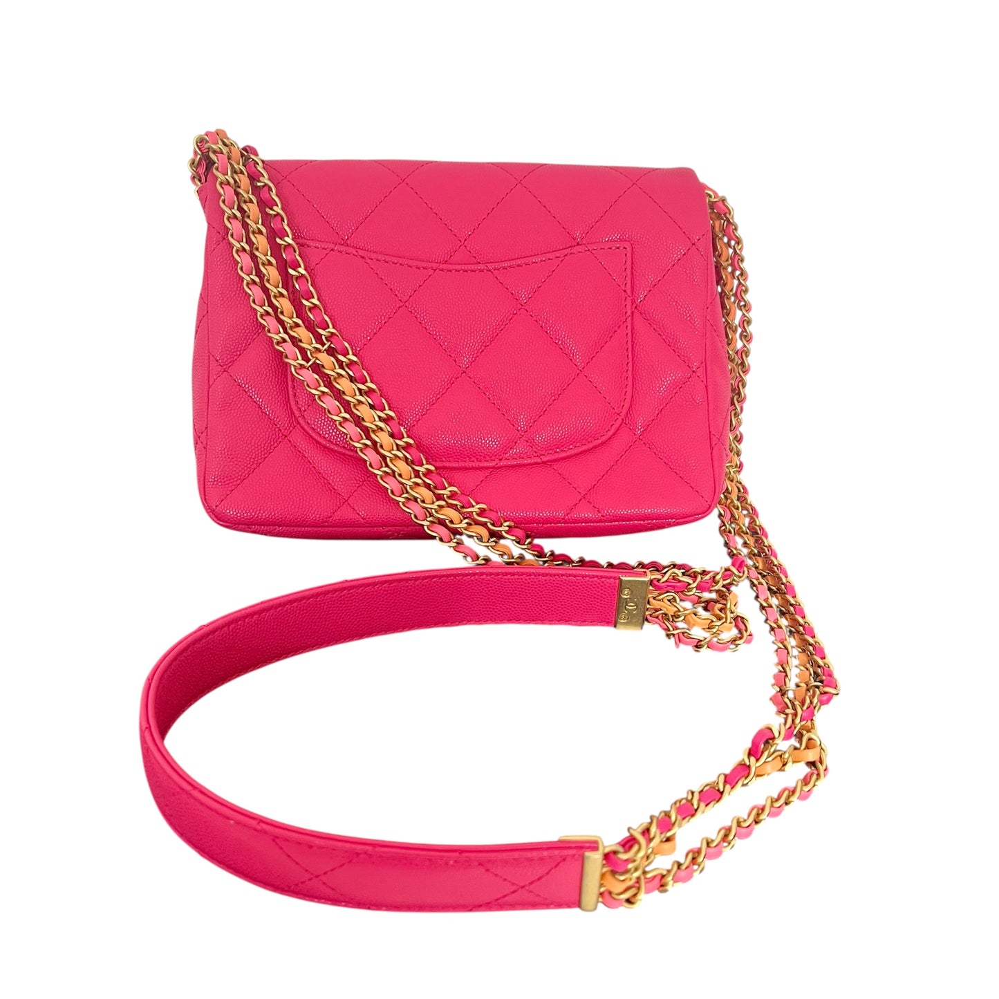 Authentic Chanel Rose Pink Shiny Caviar Leather Crossbody Flap Bag 2024