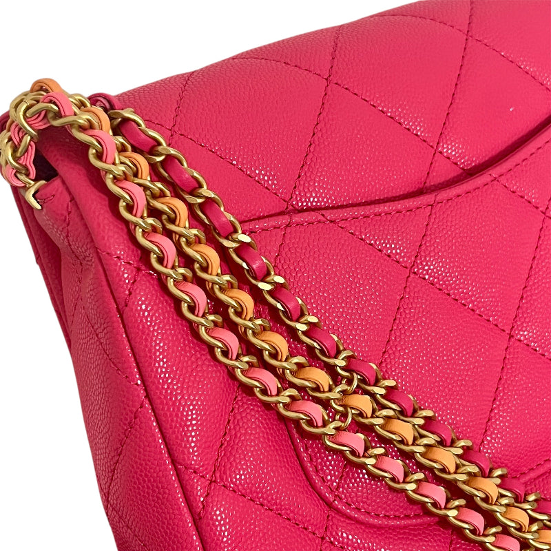 Authentic Chanel Rose Pink Shiny Caviar Leather Crossbody Flap Bag 2024