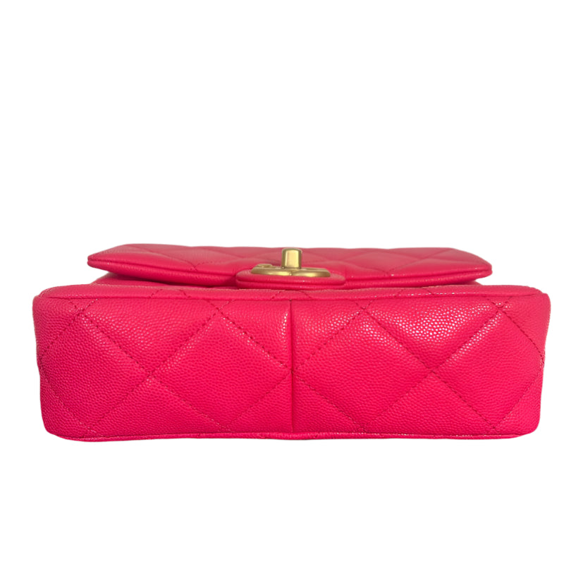 Authentic Chanel Rose Pink Shiny Caviar Leather Crossbody Flap Bag 2024