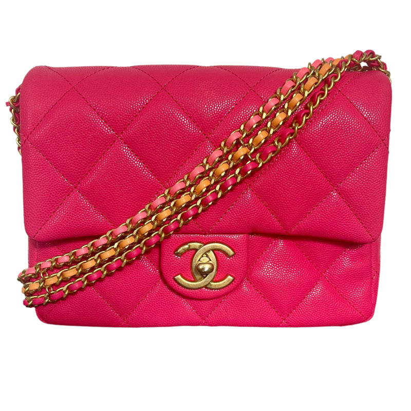 Authentic Chanel Rose Pink Shiny Caviar Leather Crossbody Flap Bag 2024