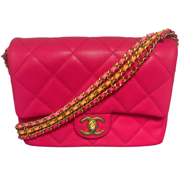 Authentic Chanel Rose Pink Shiny Caviar Leather Crossbody Flap Bag 2024