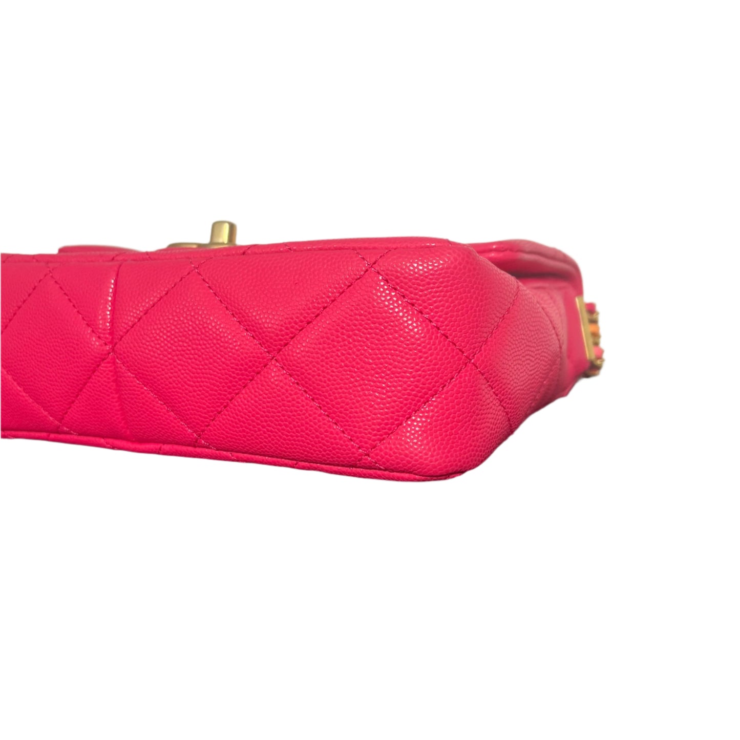 Authentic Chanel Rose Pink Shiny Caviar Leather Crossbody Flap Bag 2024