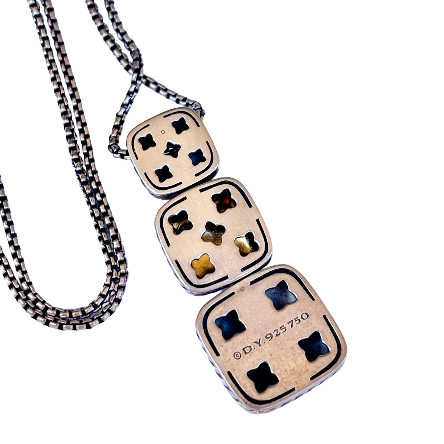 David Yurman Two Toned 18k Gold & Sterling Silver Triple-Drop Pendant Necklace