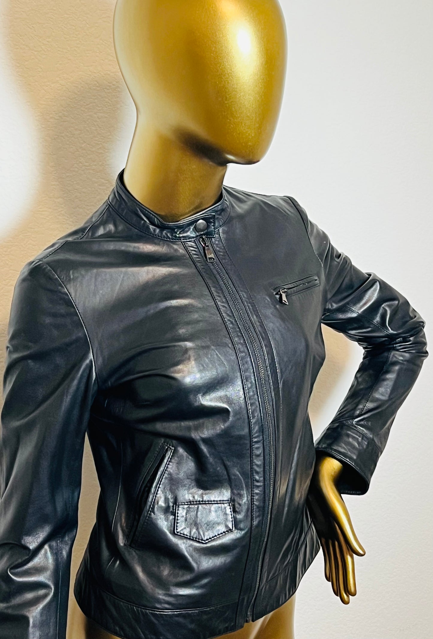 Dolce & Gabbana Black Lambskin Leather Biker Jacket 38