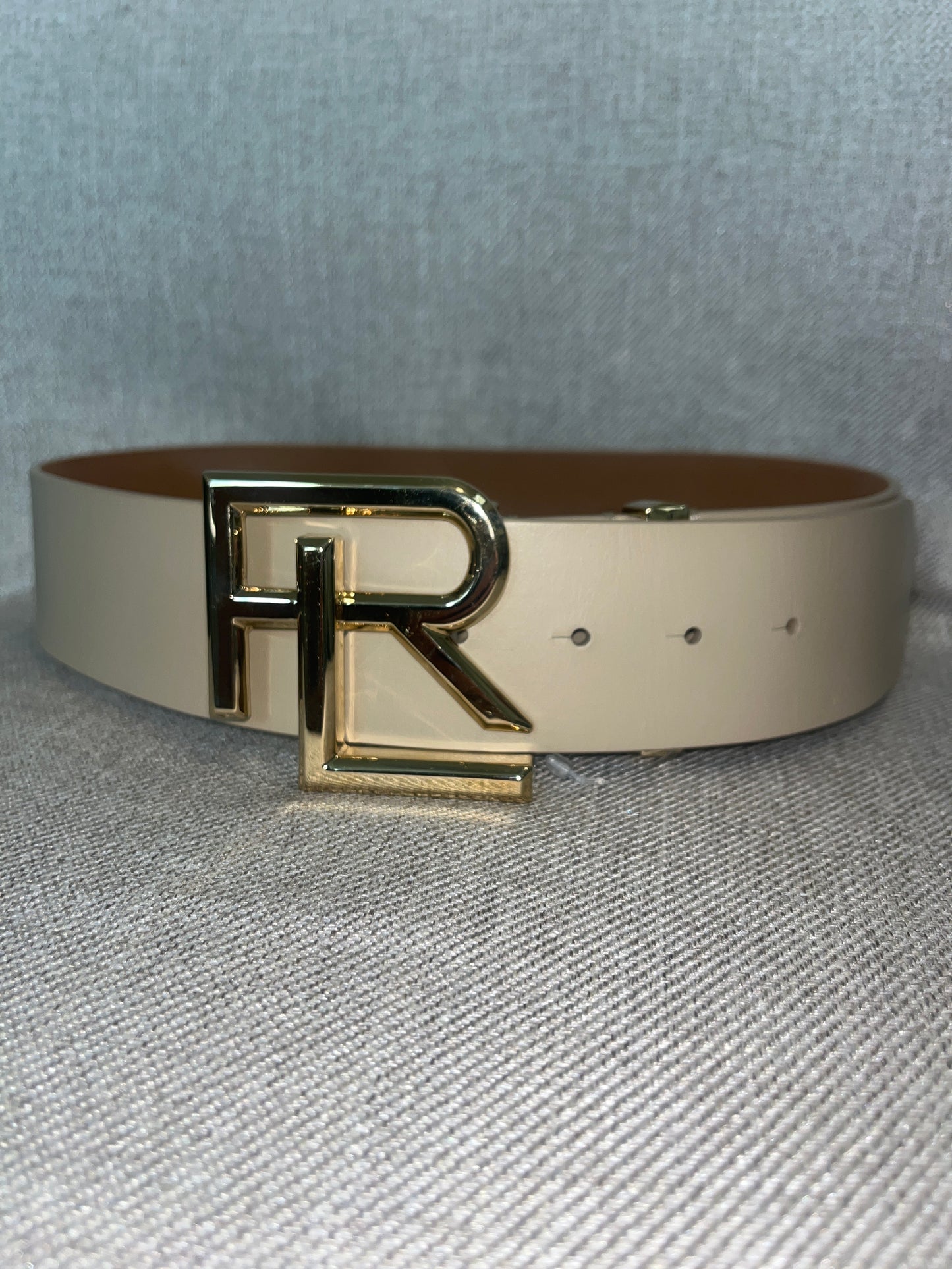 Ralph Lauren Fawn Light Beige Wide Leather Logo Belt NWT Small