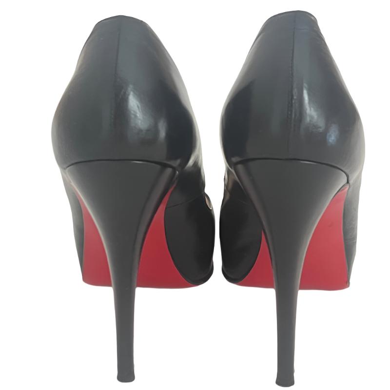 Christian Louboutin Black Leather Peep Toe Red Sole High Heel Shoes 40