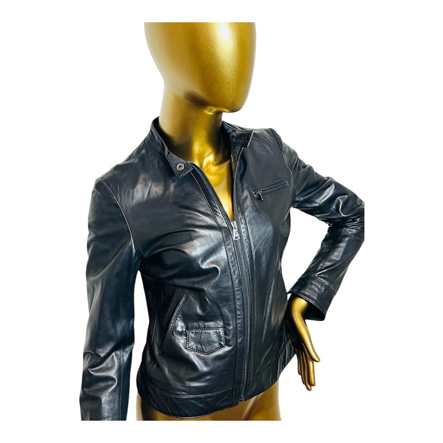 Dolce & Gabbana Black Lambskin Leather Biker Jacket 38