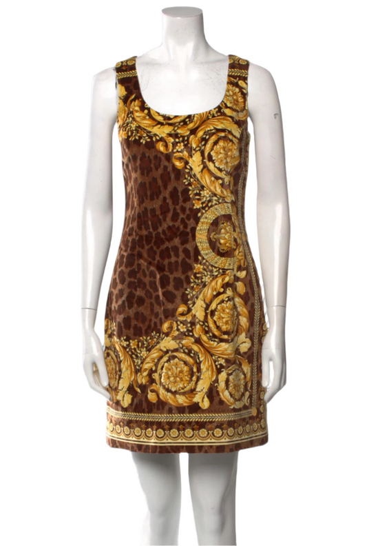 Versace Mixed-Print Velvet Dress Size 38