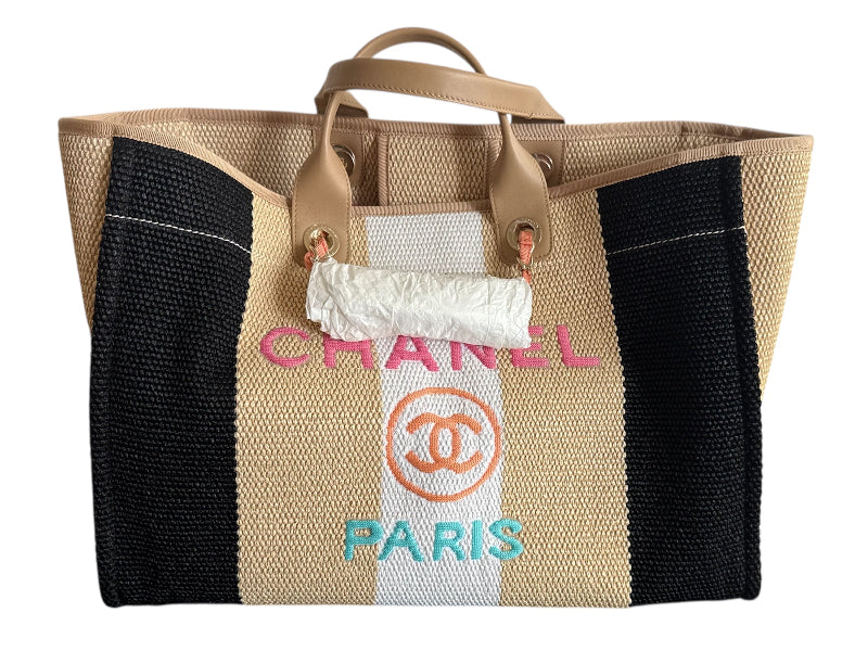 Authentic Chanel Striped Large Deauville Shopping Tote