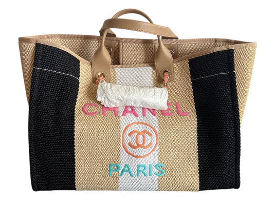 Authentic Chanel Striped Large Deauville Shopping Tote