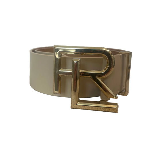 Ralph Lauren Fawn Light Beige Wide Leather Logo Belt NWT Small