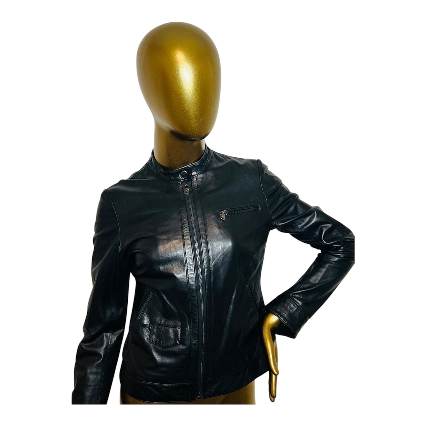 Dolce & Gabbana Black Lambskin Leather Biker Jacket 38