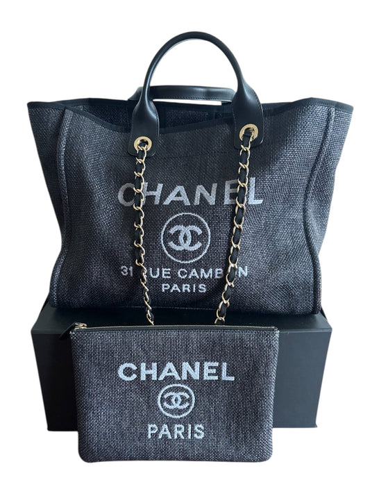 Authentic Chanel Navy Large Deauville Shopping Tote