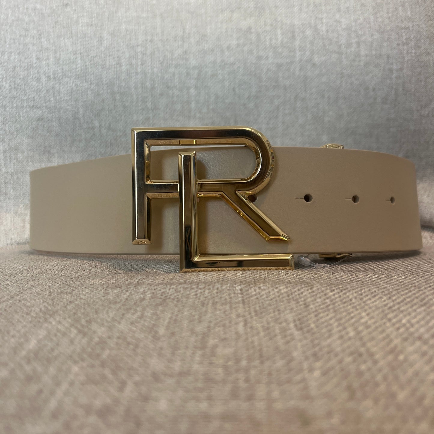 Ralph Lauren Fawn Light Beige Wide Leather Logo Belt NWT Small