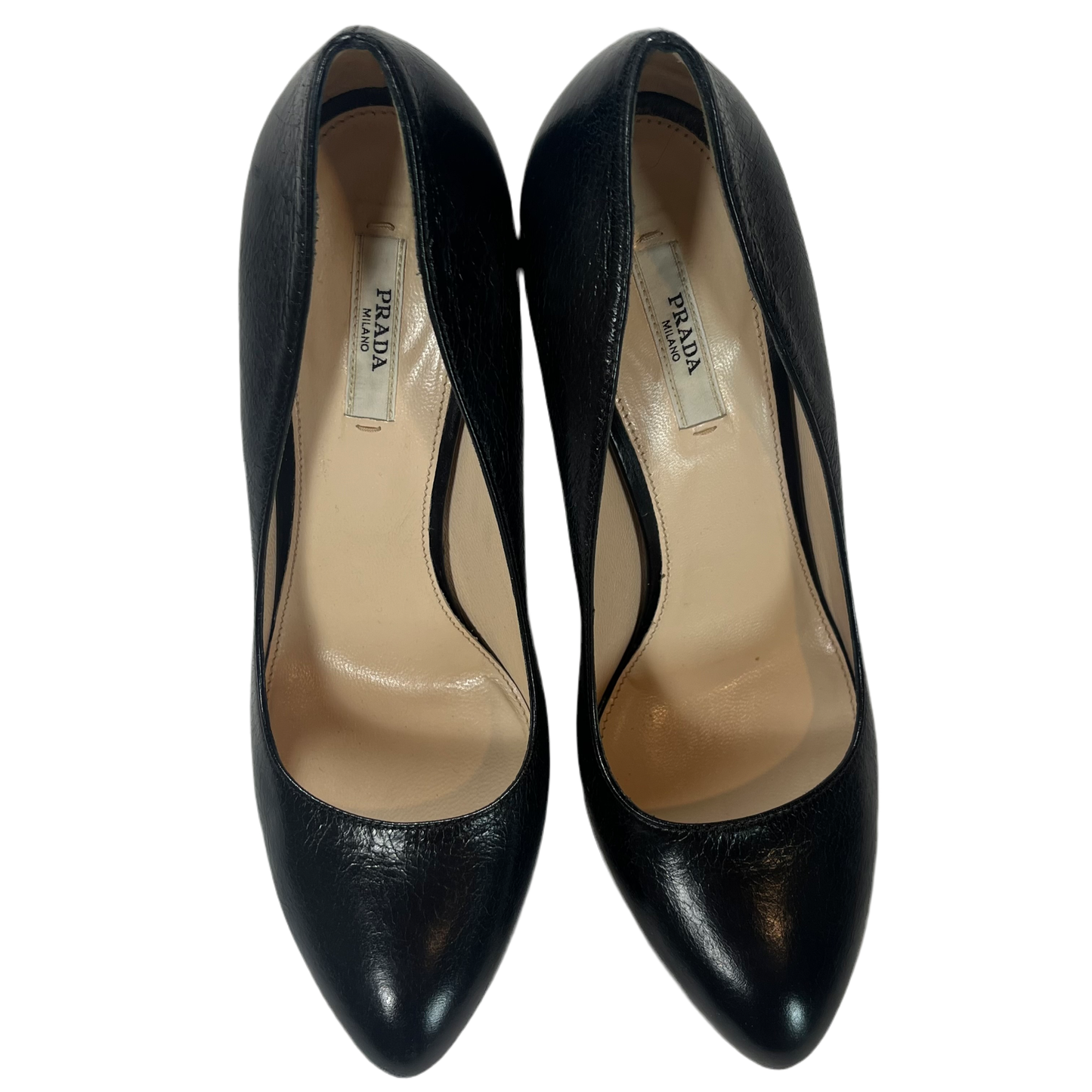 Prada Black Leather Platform Pumps High Heel Shoes 39.5