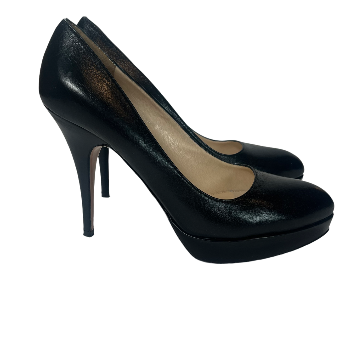 Prada Black Leather Platform Pumps High Heel Shoes 39.5