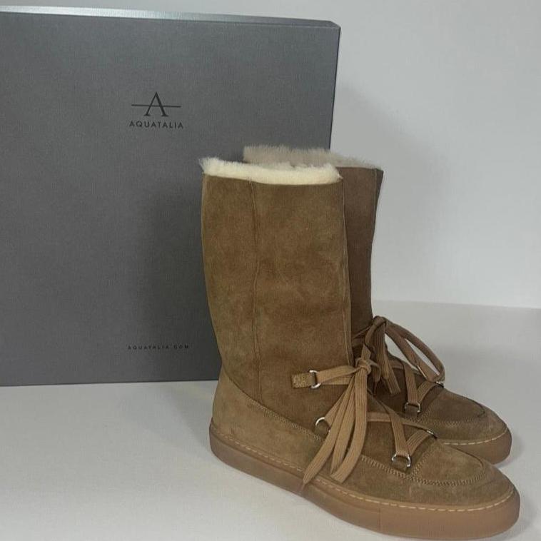 Aquatalia Tan Suede Lace-Up Boots 8 1/2