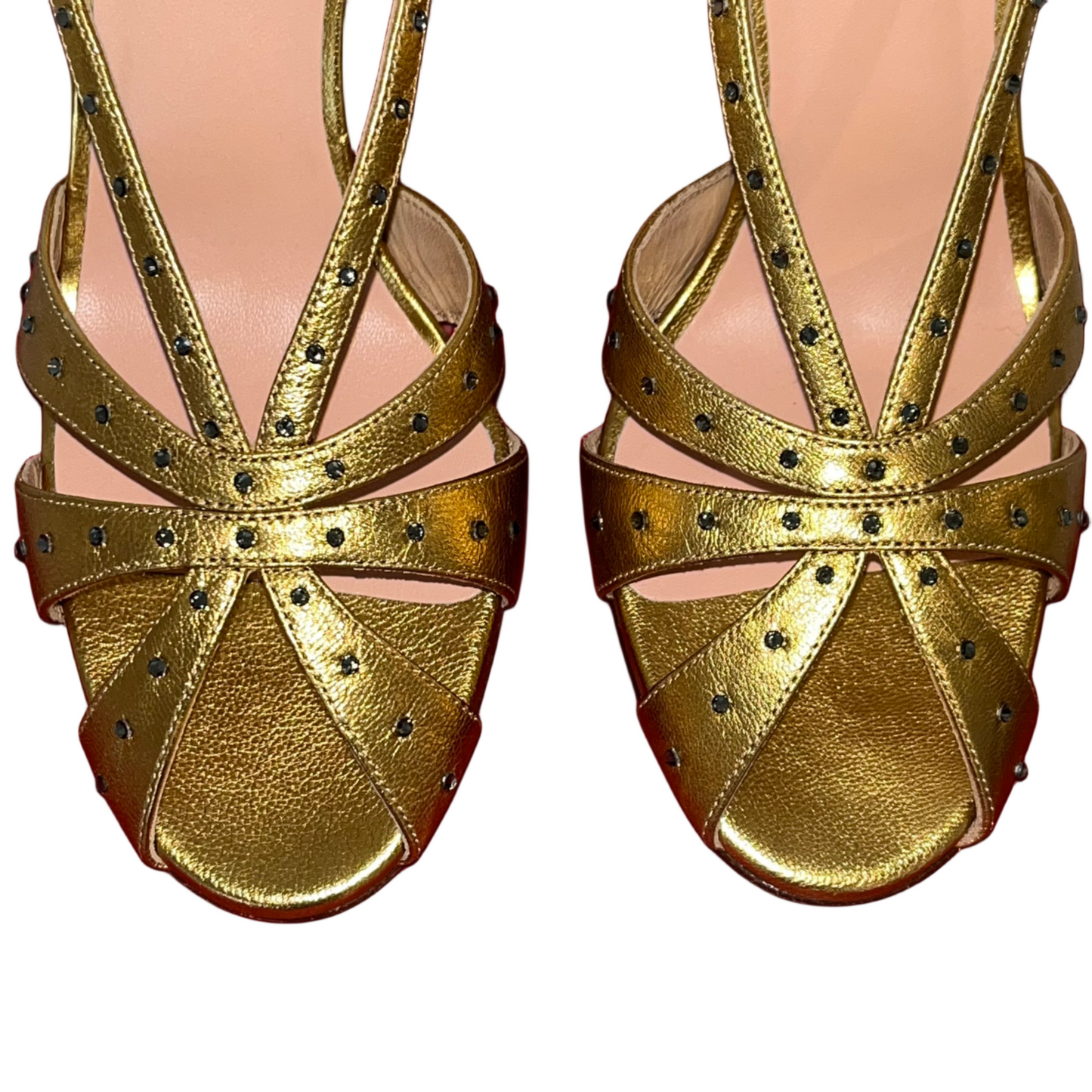 Valentino Embellished Metallic Gold Leather High Heels 39