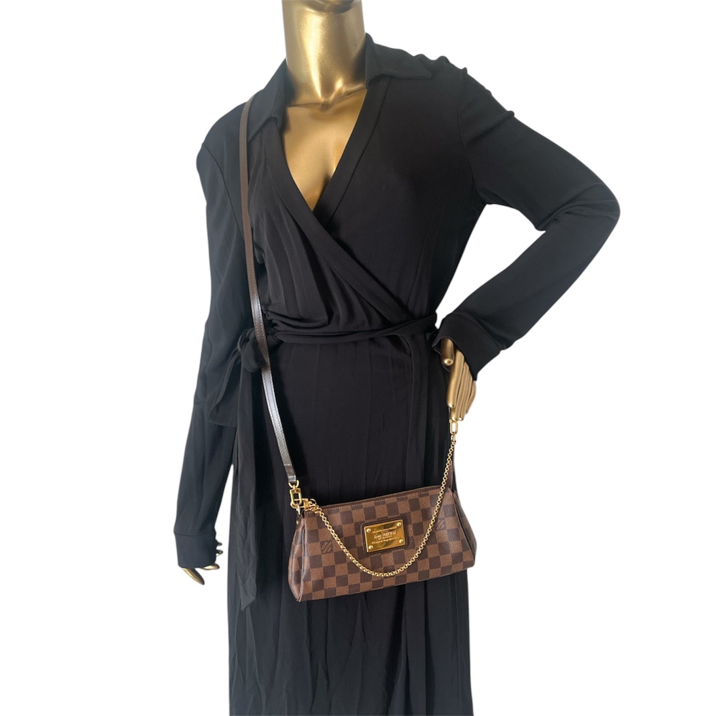 Louis Vuitton Damier Ebene Eva Clutch Crossbody Bag