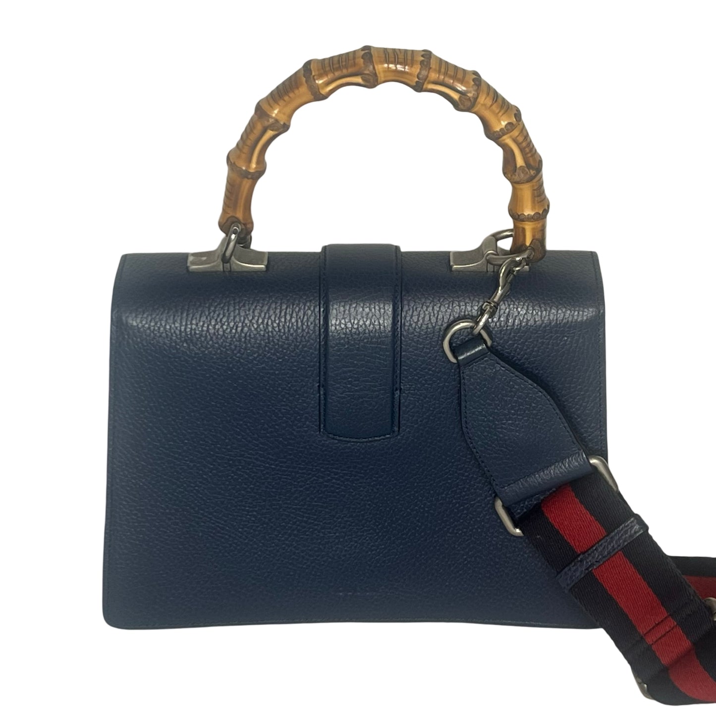 Gucci Calfskin Medium Web Dionysus Bamboo Top Handle Blue Montana Sapphire Crystal Handbag