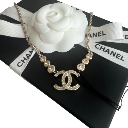 Authentic Chanel CC Logo Strass Crystal Necklace 25S