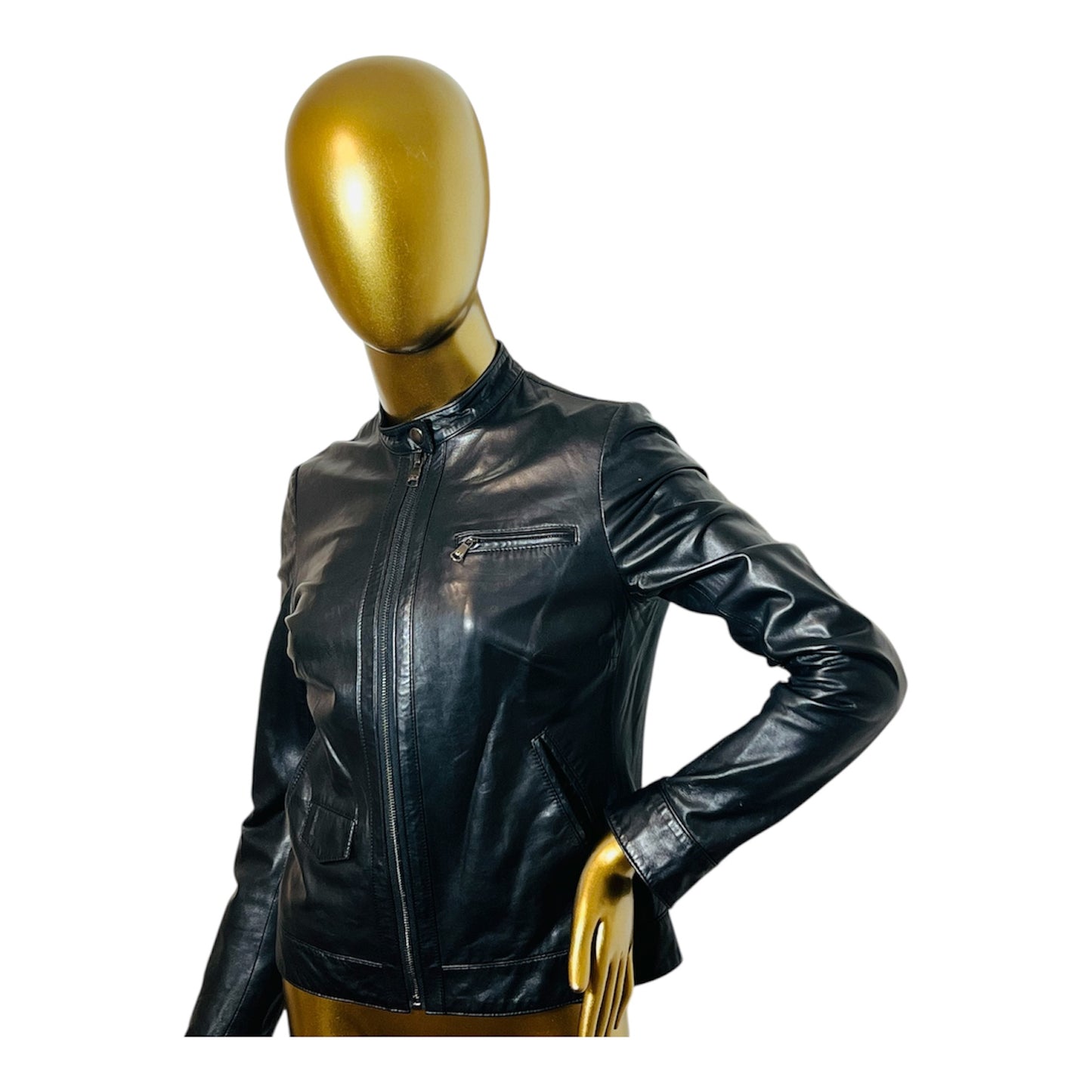 Dolce & Gabbana Black Lambskin Leather Biker Jacket 38