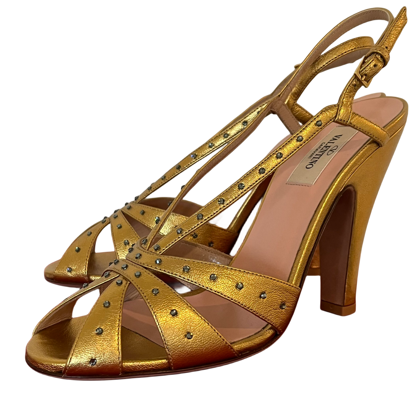 Valentino Embellished Metallic Gold Leather High Heels 39