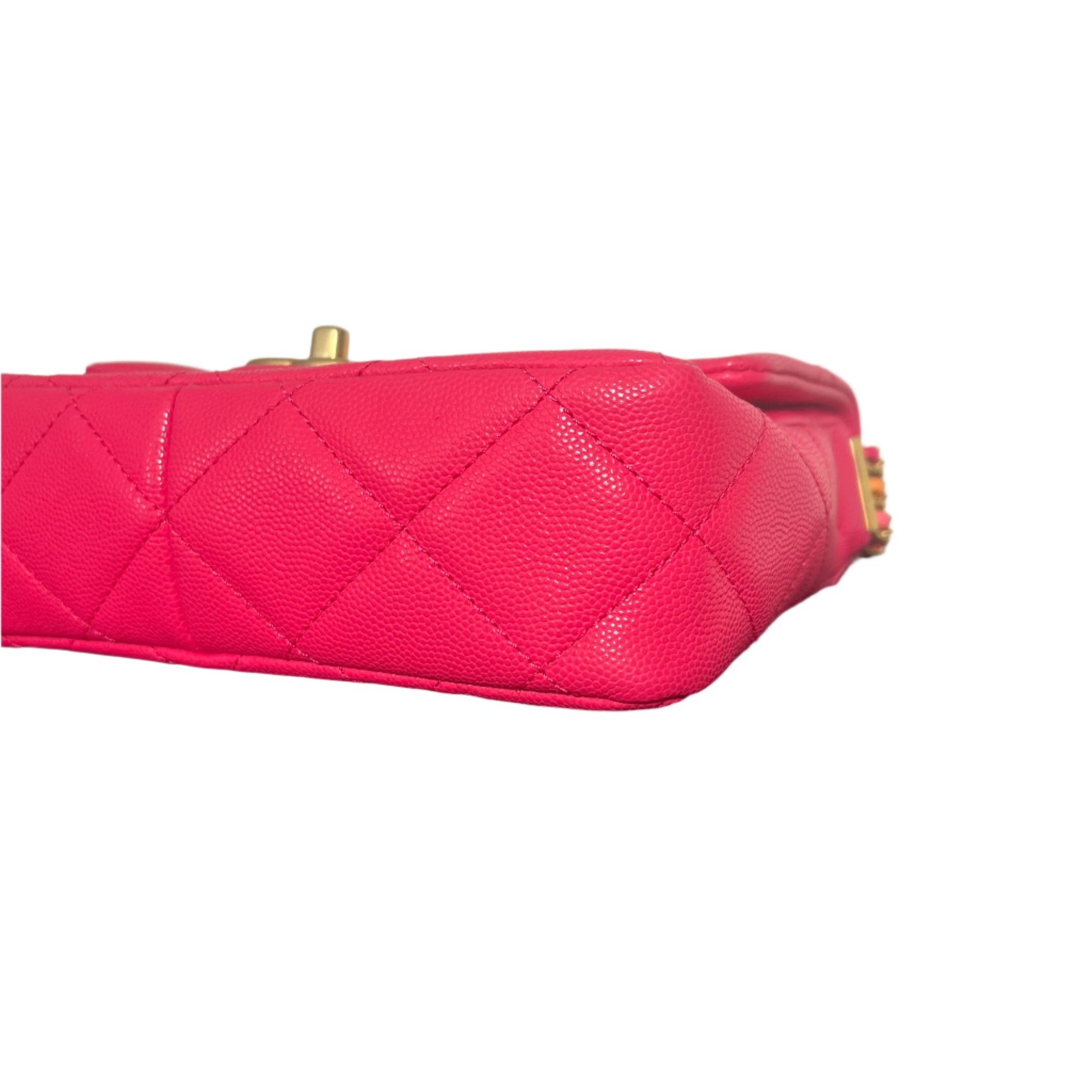 Authentic Chanel Rose Pink Shiny Caviar Leather Crossbody Flap Bag 2024