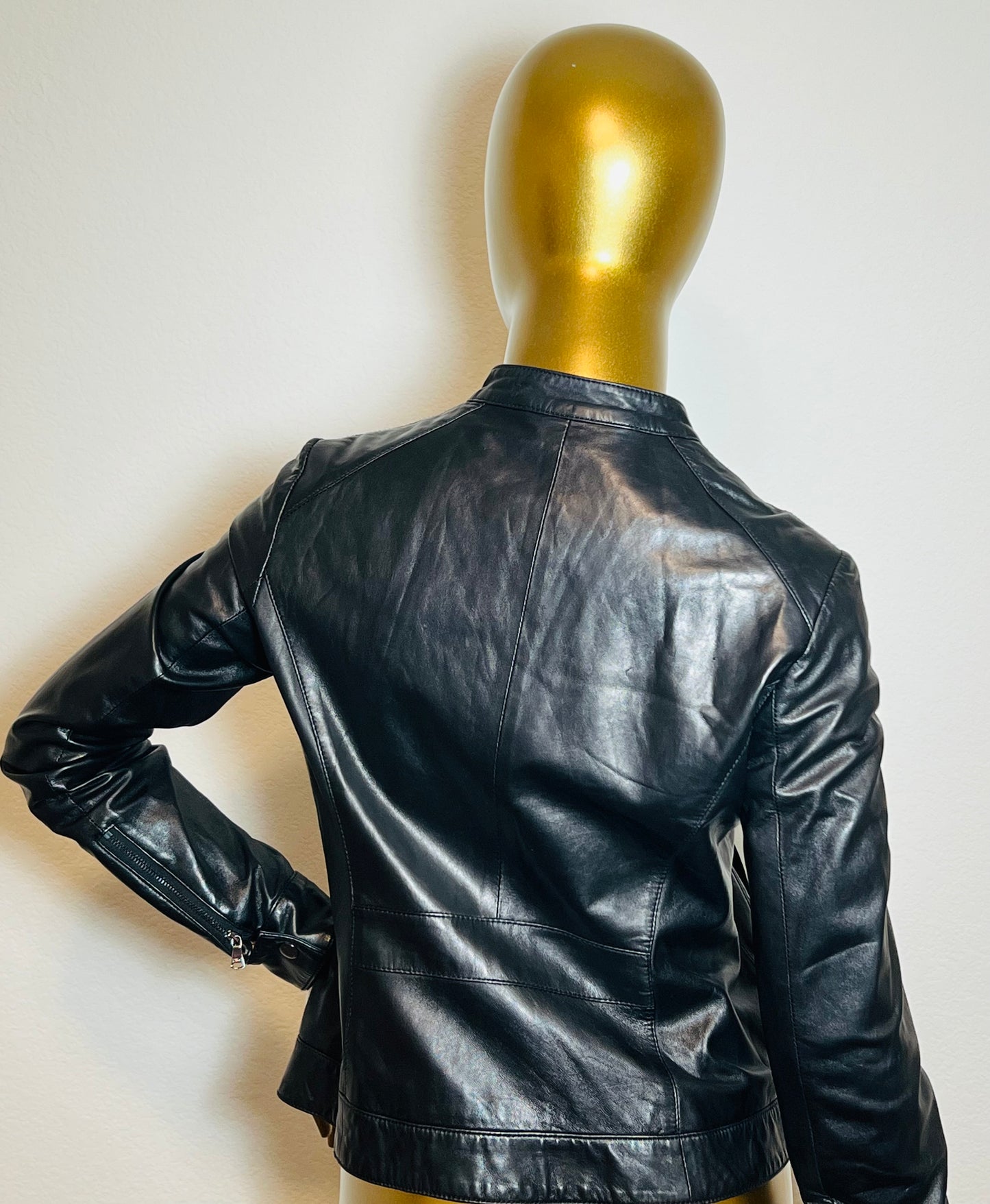 Dolce & Gabbana Black Lambskin Leather Biker Jacket 38