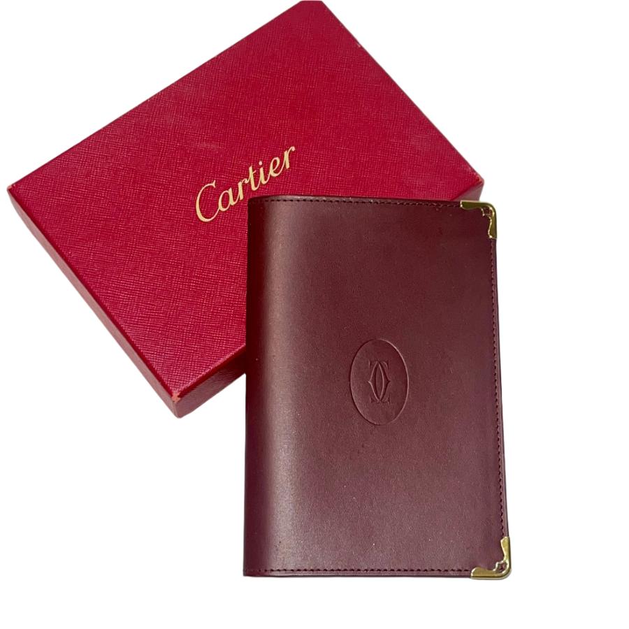 Cartier Burgundy Bordeaux Leather Passport Notepad Holder Wallet