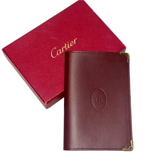 Cartier Burgundy Bordeaux Leather Passport Notepad Holder Wallet