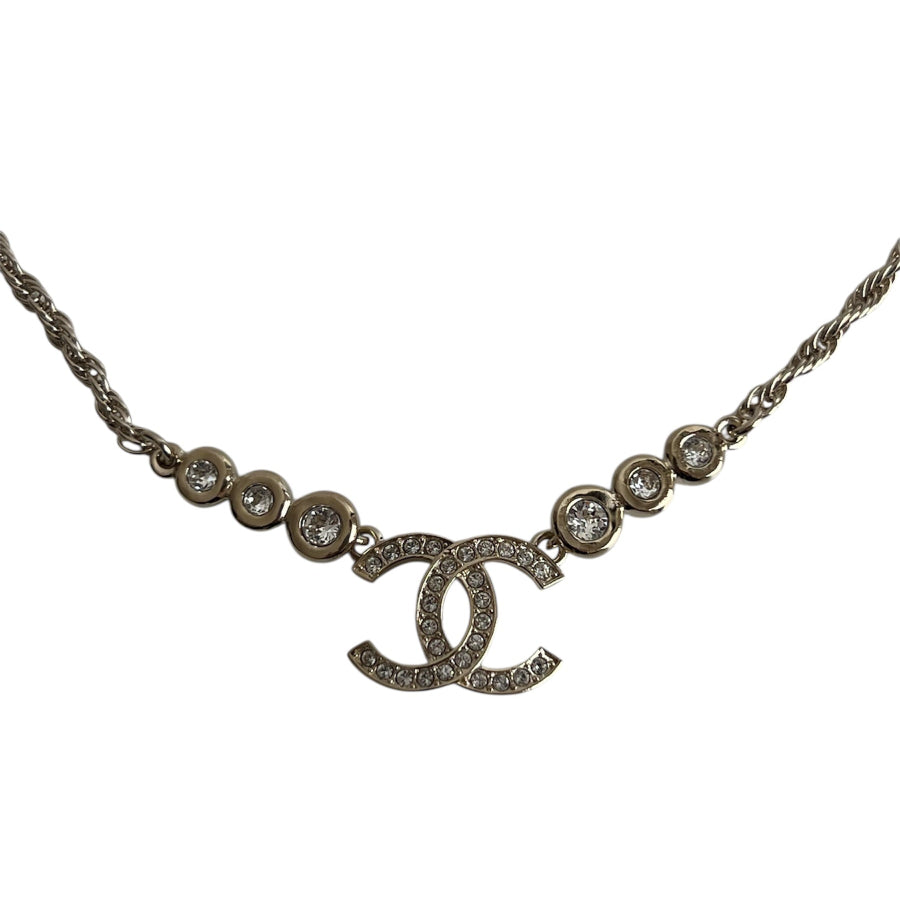 Authentic Chanel CC Logo Strass Crystal Necklace 25S