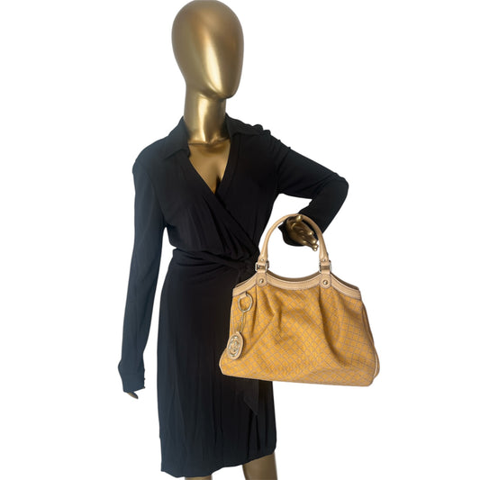 Gucci Yellow Denim Diamante Sukey Medium Shoulder Bag