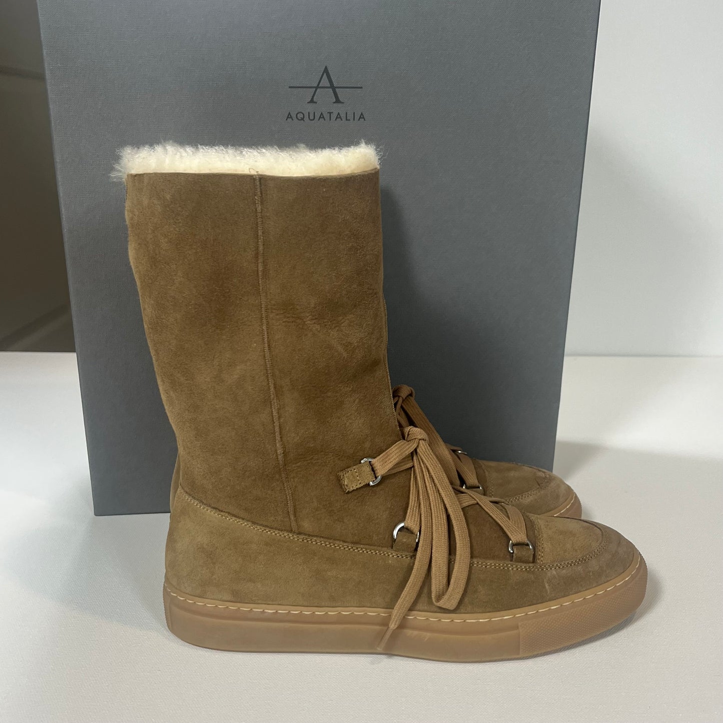 Aquatalia Tan Suede Lace-Up Boots 8 1/2