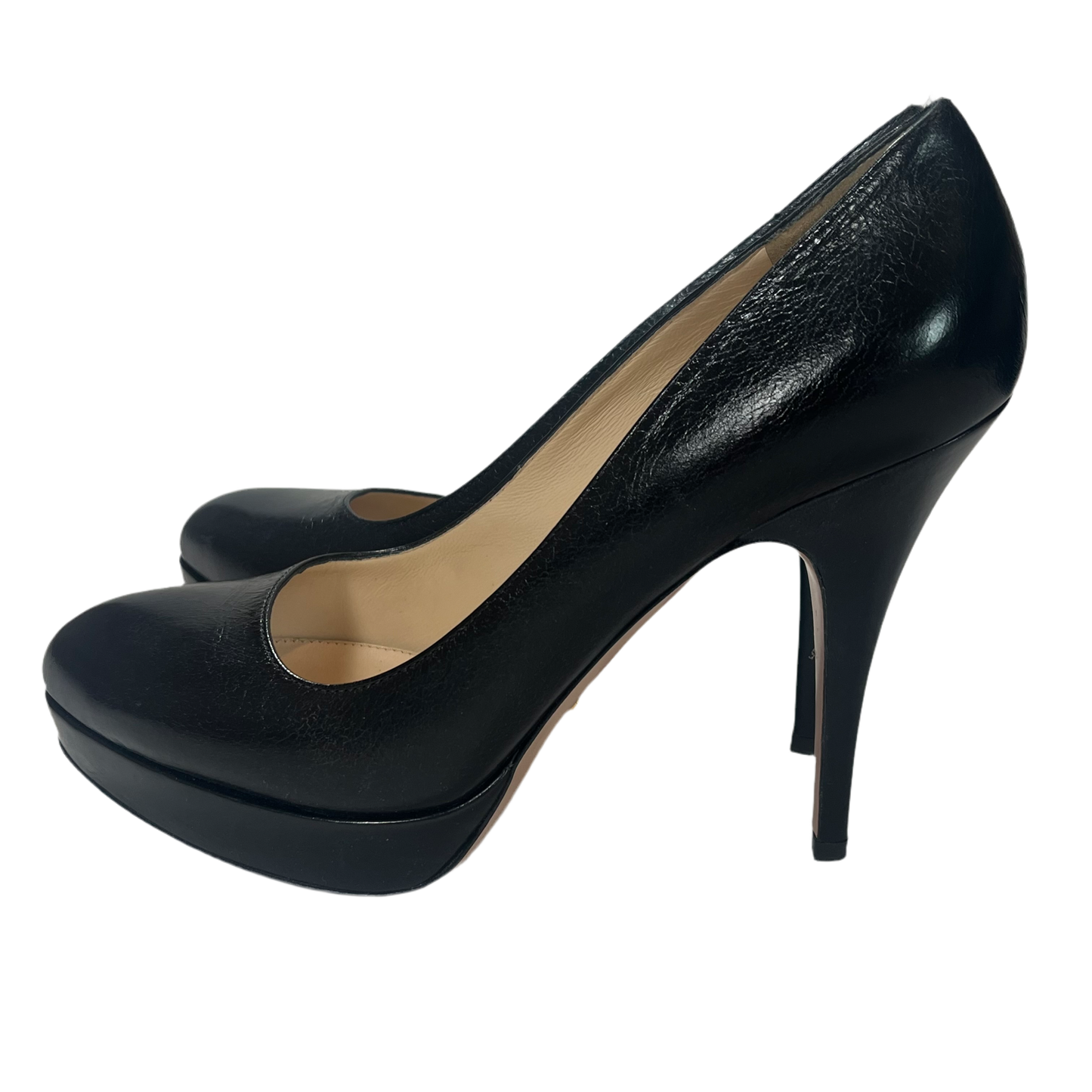 Prada Black Leather Platform Pumps High Heel Shoes 39.5