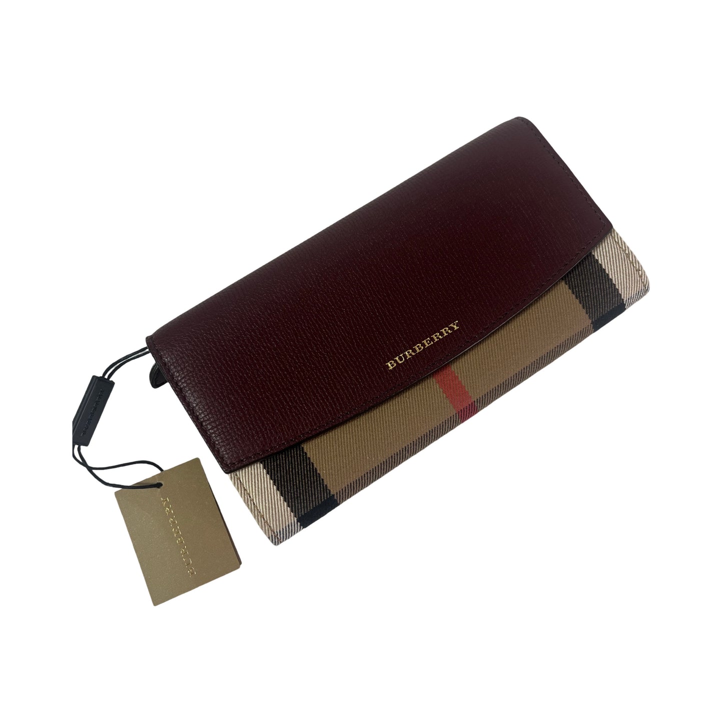 Burberry House Check Pattern Burgundy Leather Continental Wallet