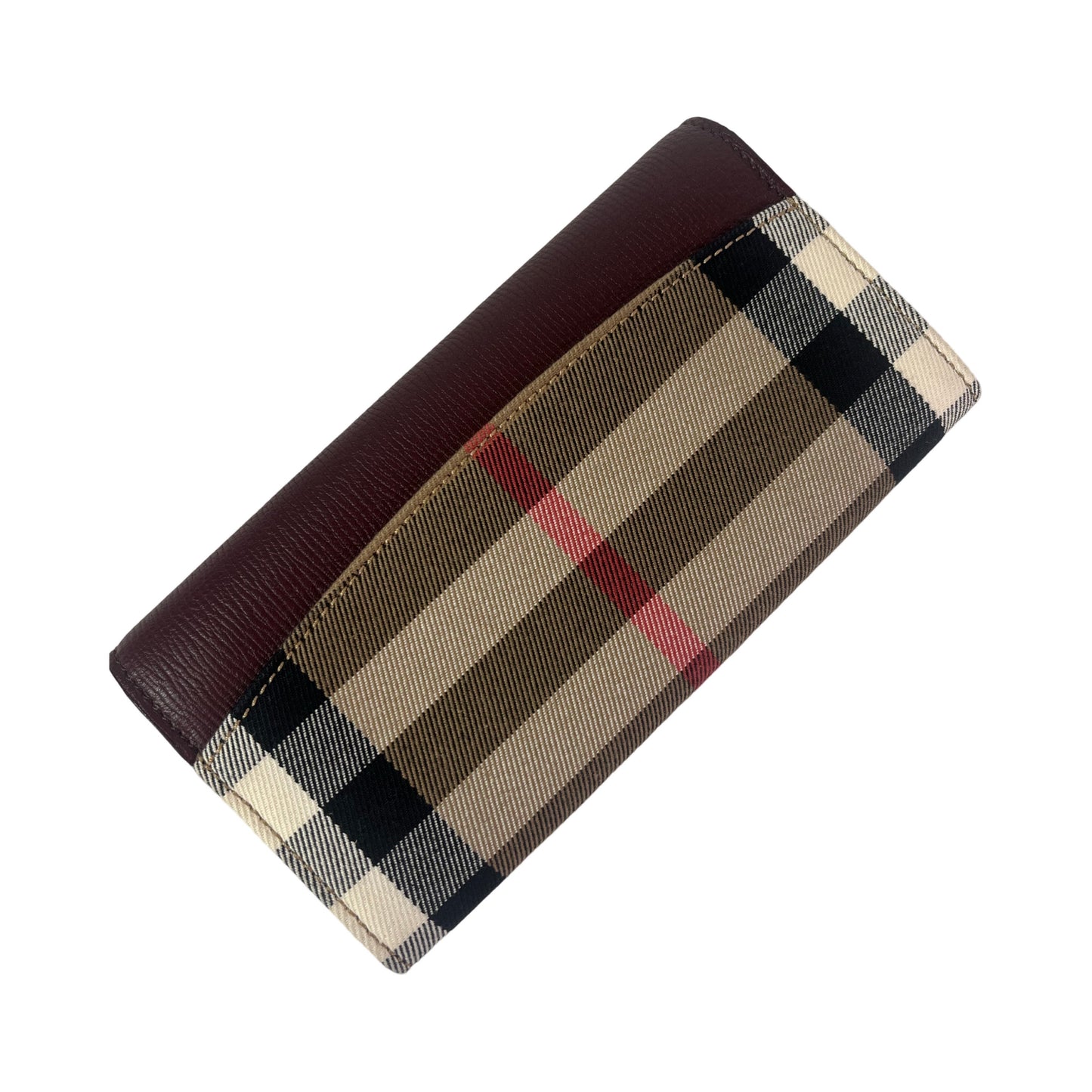 Burberry House Check Pattern Burgundy Leather Continental Wallet