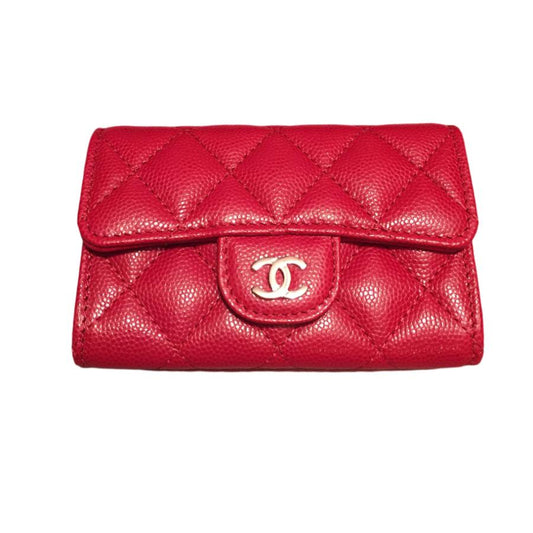 Chanel CC Logo Red Caviar Leather Classic Flap Wallet