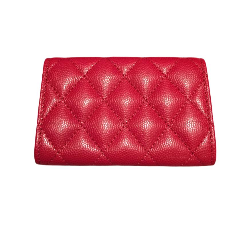 Chanel CC Logo Red Caviar Leather Classic Flap Wallet