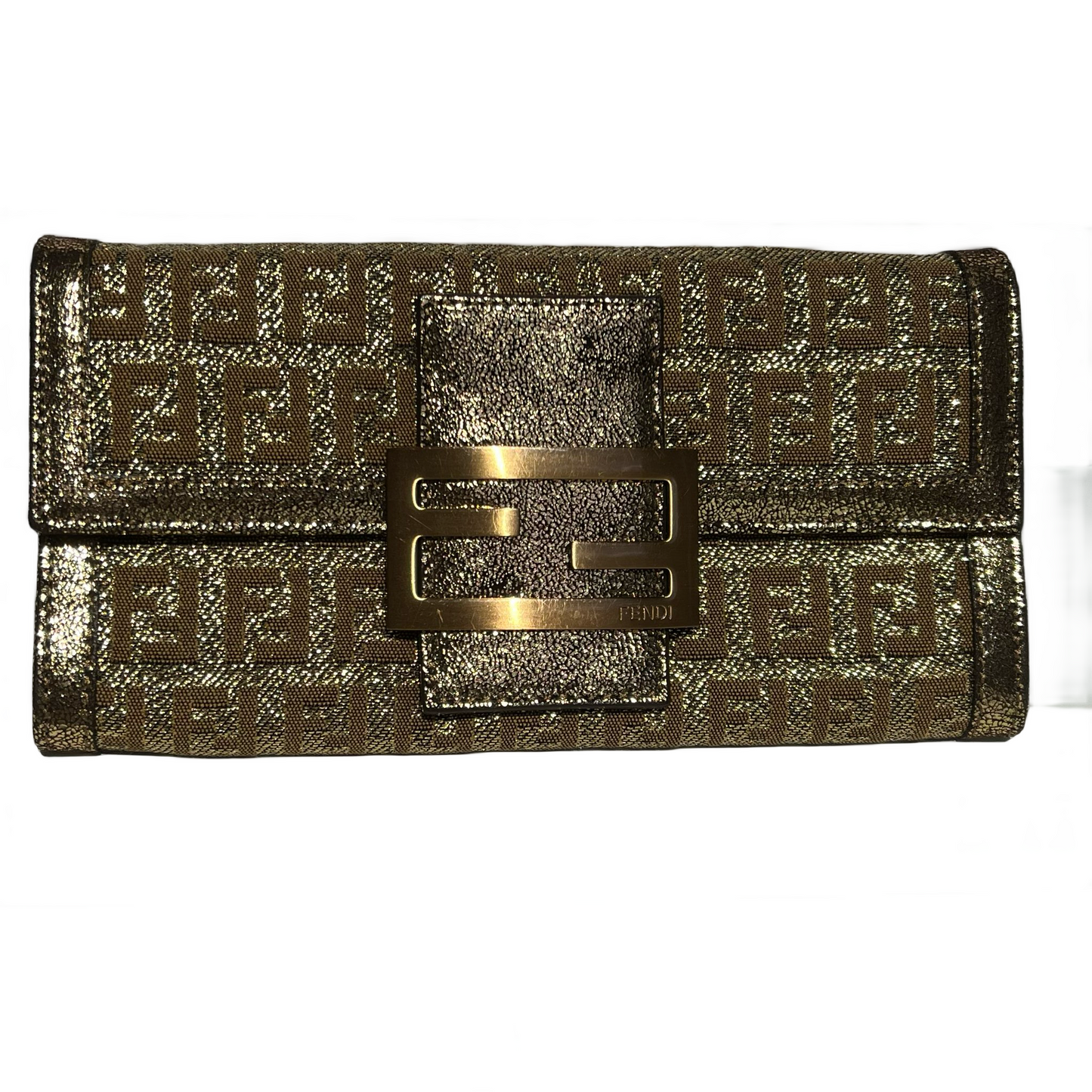 Rare Fendi Gold Zucca Print Shimmer Wallet