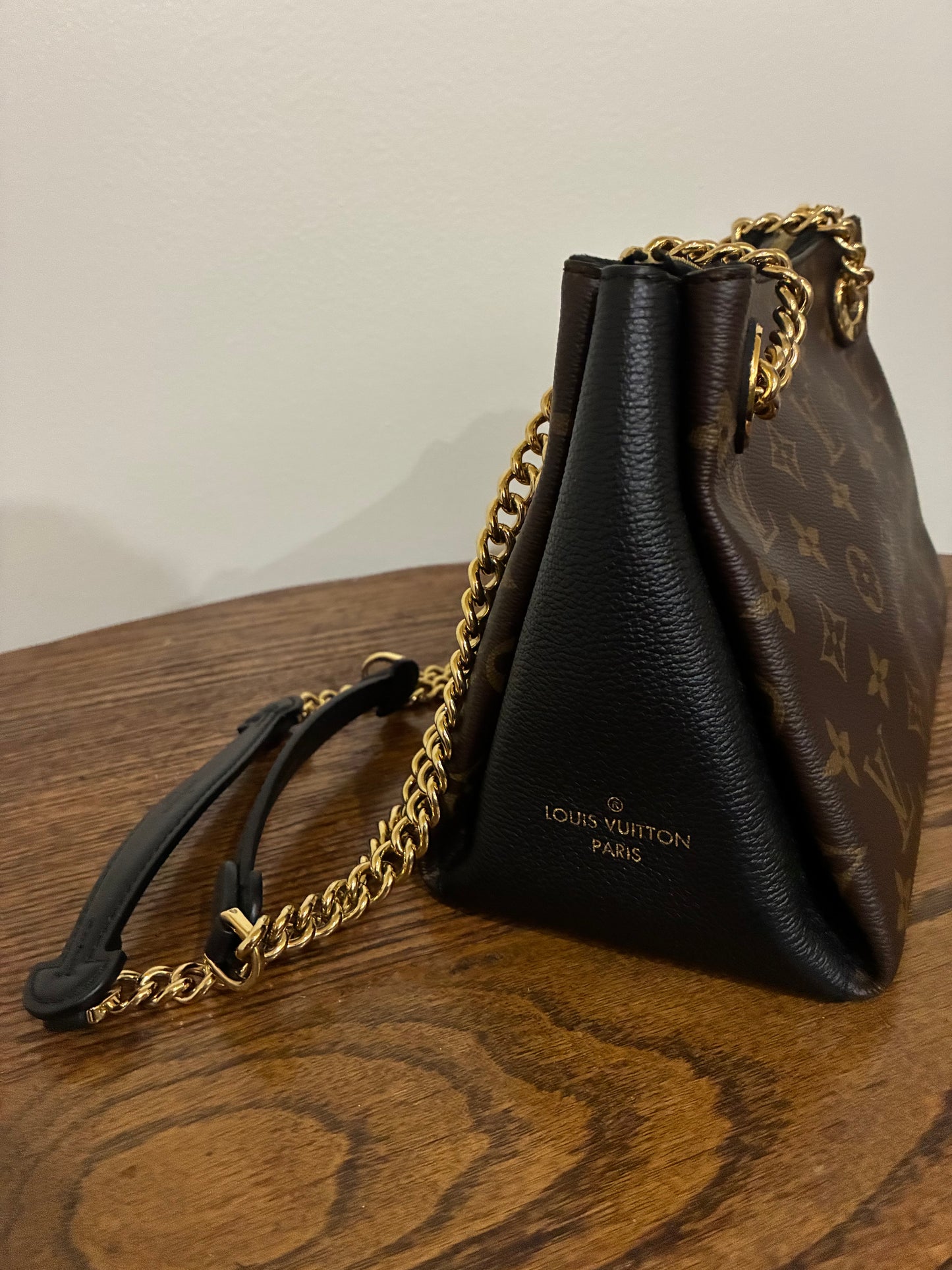 Louis Vuitton Monogram Surene BB Handbag in Black with Gold Chain