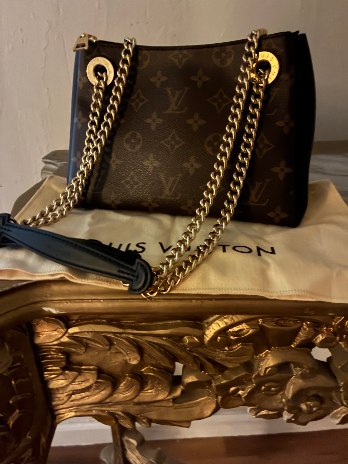 Louis Vuitton Monogram Surene BB Handbag in Black with Gold Chain