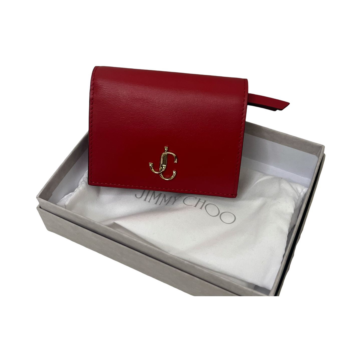 Jimmy Choo Red Leather Card Holder Compact Zip Wallet