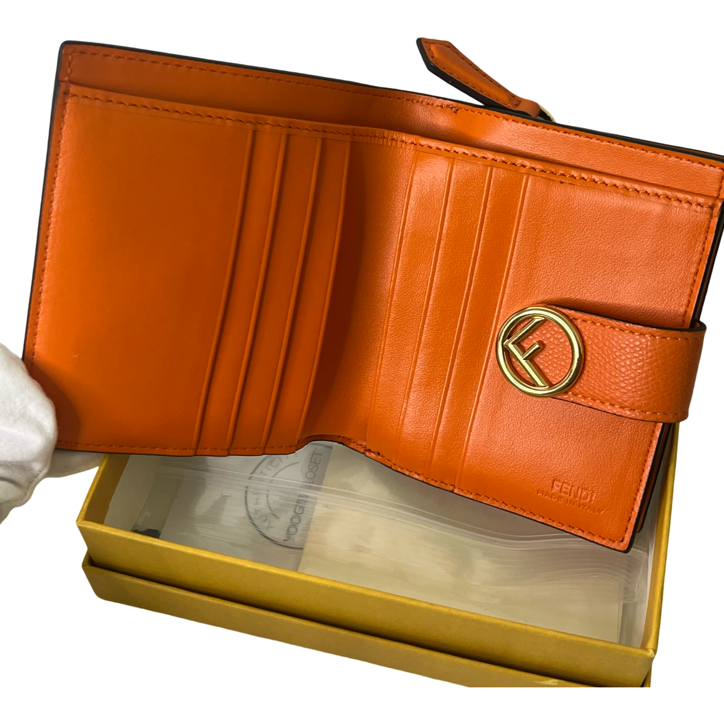 Fendi Orange Tobacco Zucca Leather F Is Fendi Compact Flap Wallet