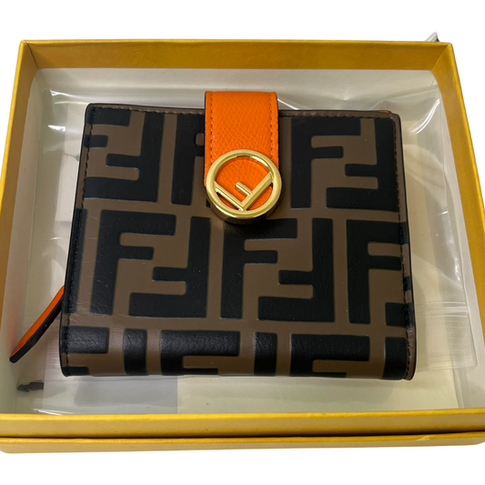 Fendi Orange Tobacco Zucca Leather F Is Fendi Compact Flap Wallet