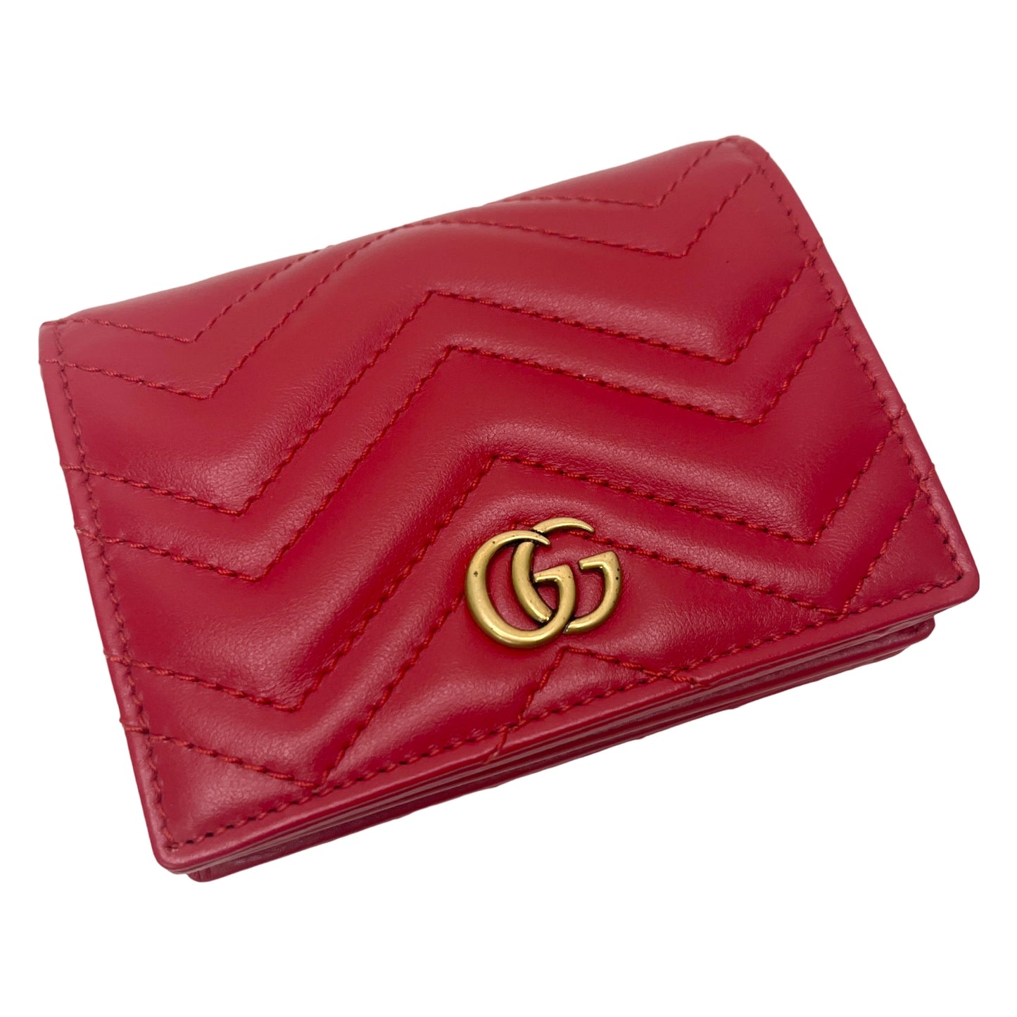 Gucci Red Double G Logo Leather Compact Wallet